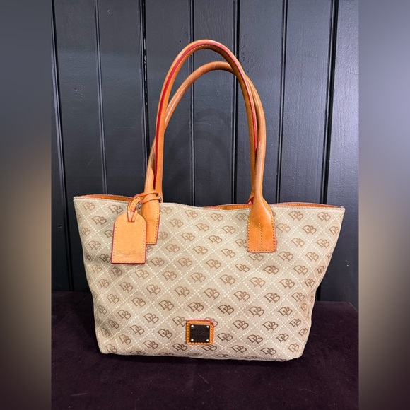 Dooney & Bourke Handbags - Dooney & Bourke Vintage Tan and Orange Tote Bag